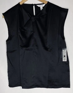 NINE WEST Women’s Medium Twist Front Blouse Black Sleeveless Shirt - Picture 1 of 4