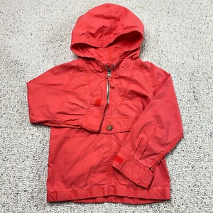 OshKosh B'gosh Girls Jacket sz 5 Red 1/4 Zip Front Pocket Hooded Lightweight  - Picture 1 of 11