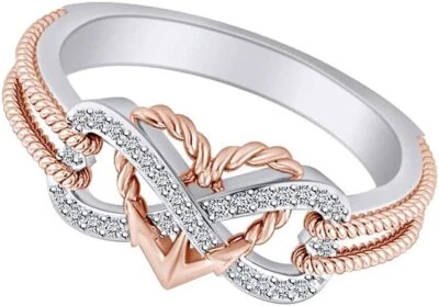 1/10ct Natural Diamond Heart Infinity Anchor Rope Promise Ring Sterling Silver - Image 1 of 4