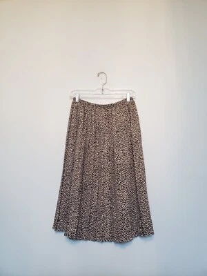 Falda midi Leslie Fay para mujer Petite 10P bronceada negra patrón abstracto pliegues Foto 1 de 4