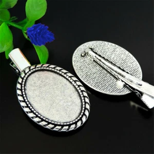 4PCS Vintage Silver Oval Hair Clip Blank Cabochon Setting Cameo Tray DIY 35x25mm - Picture 1 of 3