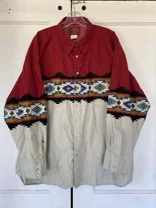 VTG 90’s Rustler Wrangler Aztec Western Pearl Snap Button Up Southwest Shirt XXL - Picture 1 of 9