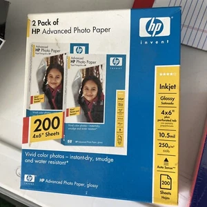 2 opakowania ~ HP Premium papier fotograficzny ~ 4x6 66 funtów / 10,5 mil ~ błyszczący ~ łącznie 200 arkuszy - Zdjęcie 1 z 1