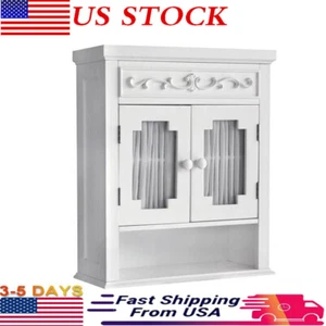 Removable Wooden Bathroom Wall Storage Cabinet Cupboard Organizer Shelf w/Doors - Picture 1 of 8
