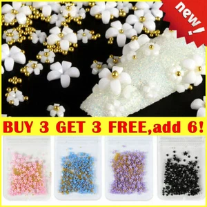 200pc 3D Acrylic Crystal Flower Pearl Nail Art Decoration Mixed Manicure Cute - Picture 1 of 25