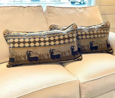 2pcs Moose Decorative Throw Pillow - Lodge Cabin Decor Accent Rectangle 16x24" - Image 1 of 3