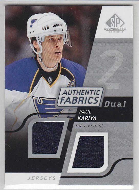 2008-09 UD SPGU PAUL KARIYA DUAL JERSEY Authentic Fabric SP Game Used Blues - Image 1 of 1