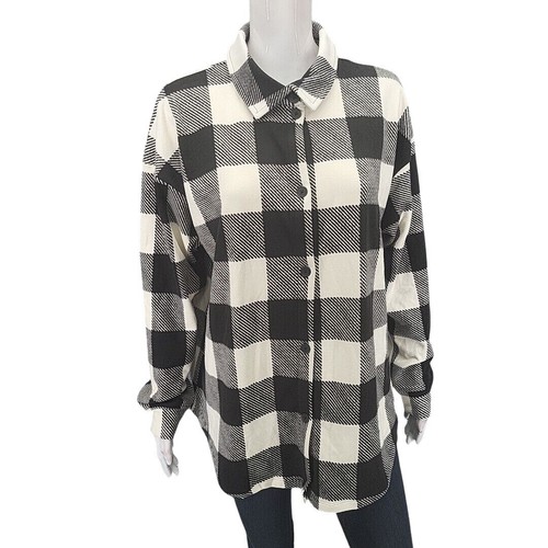 OFF WHITE Giacca Cuddl Duds flanella pile bottoni davanti taglia grande nero bianco sporco