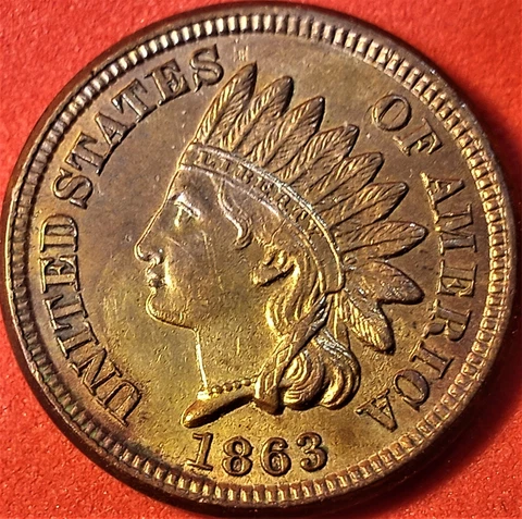 1863-P Indian Head Cent IHC MS Original GEM Uncirculated Unc Feathers & Diamonds Cover
