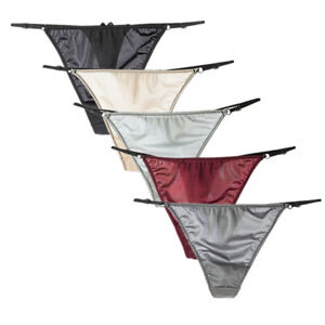 5 Pcs Lot  Womens Sexy Satin Thongs Panties Silky G-string V-back Underwear,S M