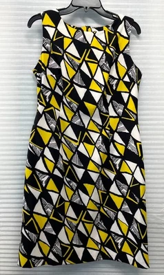RONNI NICOLE Womens Size 10 Sheath Dress Black Yellow White Geometric Sleeveless - Image 1 of 4