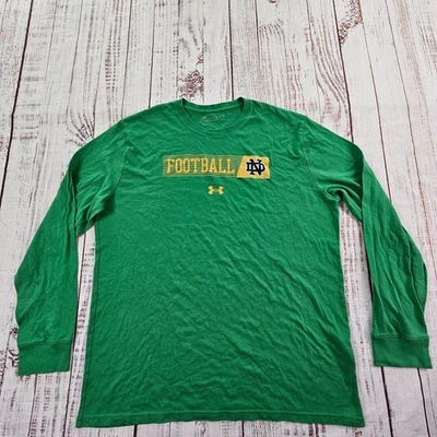 Notre Dame Football Under Armour Green Long Sleeve Cotton Blend T-Shirt Men's XL - Image 1 of 4