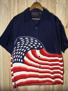 DRAGONFLY CLOTHING COMPANY Men's Shirt USA FLAG Print Size Medium Vintage - Picture 1 of 7