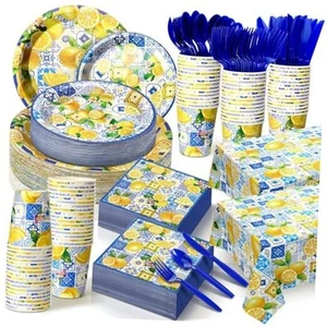 402 Pcs Yellow Lemon Disposable Tableware Set Serve 50 Baby Shower Party - Picture 1 of 7