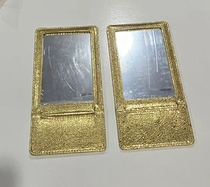 2 x ESTEE LAUDER * STAND UP FOLDABLE METALLIC GOLD CUSHION SOFT COSMETIC MIRROR - Picture 1 of 6