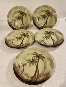 Tabletops Unlimited Bahamas Collection Melamine Plates Set Of 4 Palm Trees - Picture 1 of 5