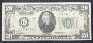 1928B $20 CRISP Uncirculated Federal Reserve Note G Chicago Payable in GOLD - Picture 1 of 2