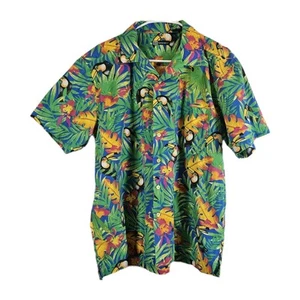 Blue Generation Hawaiian Shirt Men Green Blue Toucan Foliage Sz Medium - Picture 1 of 7