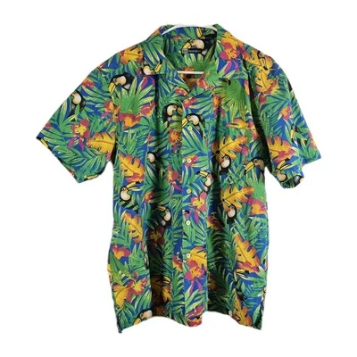 Blue Generation Hawaiian Shirt Men Green Blue Toucan Foliage Sz Medium  - Image 1 of 4