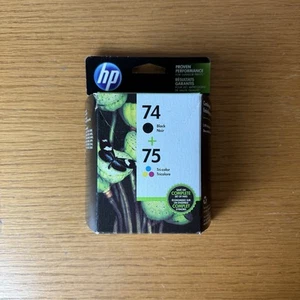 HP 74 Black + 75 Tri-Color Ink Cartridge Genuine Exp 08/2017 CC659FN NIB - Picture 1 of 3