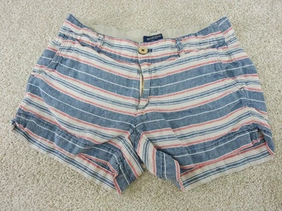 Shorts listrado feminino cáqui britânico tamanho 2 azul vermelho branco casual bom estado - Imagem 1 de 4