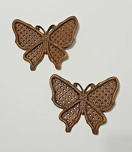 Vintage Burwood Prod Co. Brown Faux Wicker Butterfly Wall Plaques 2474 Set of 2 - Picture 1 of 11