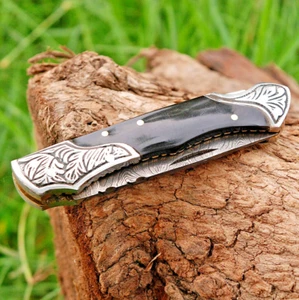 Damascus TACTICAL Folding blade Pocket Knife Back Lock Survival edc Knife 845 - Picture 1 of 5