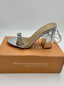 Tacones de novia Be Mine plateados metálicos del Reino Unido talla 4 diseño de estrás y pierna atada - Imagen 1 de 10