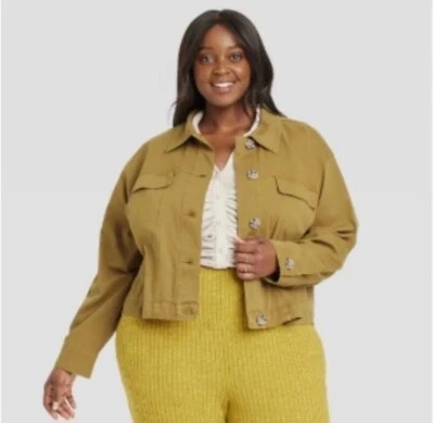 Ava & Viv Green/mustard Yellow 1X Womens Plus Size Anorak Crop Cargo Jacket NWOT - Image 1 of 4