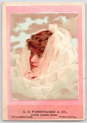 C.A. Funkhouser & Co., Pianos, Organs, Music - 1890s Victorian Trade Card - Image 1 of 2