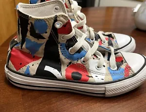 Converse Youth Kids Size 1Y Graphic Gray Red White Paint High Top Shoes US EUC - Picture 1 of 10