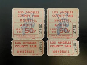 Vintage Set of 2 Los Angeles County Fair Pomona Unused Monorail Tickets - Picture 1 of 2
