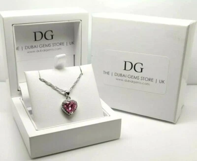 White gold finish heart cut pink tourmaline created diamond pendant - Image 1 of 4
