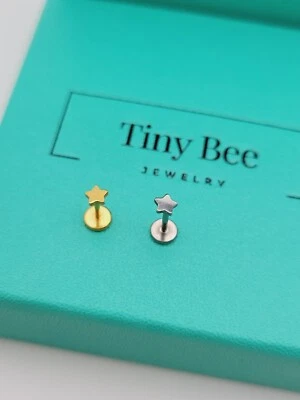 20G/18G/16G Tiny Star Stud Push Pin Labret, Threadless Flat Back Helix Earrings - Image 1 of 4