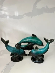 Lot of 3 Blue Montain Pottery Glazed Dolphins - Picture 1 of 7