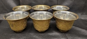 Antique Ornate Handmade Brass And Silver Cups Set Of 6 #4259 - Picture 1 of 24