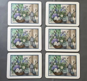Set of 6 Jason Placemats Flower Lavender Basket Porcelain Ware Design Cork Back - Picture 1 of 11