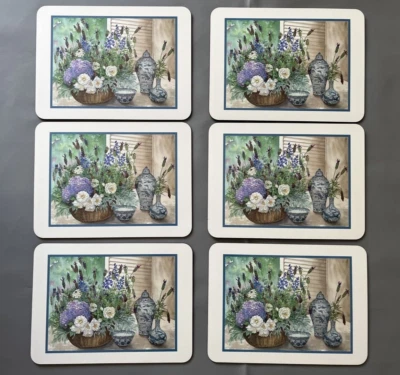 Set of 6 Jason Placemats Flower Lavender Basket Porcelain Ware Design Cork Back - Image 1 of 4