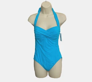 A.N.A. One Piece Swimsuit Sz 10 Turquoise Halter Padded Twist Front NWT - Picture 1 of 8