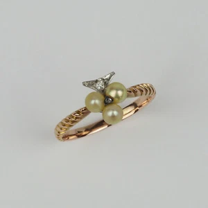 Vintage 10k Yellow & White Gold, Cultured Pearl, Diamond Womens Ring Size 7 - Picture 1 of 3