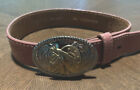 Nocona Western Girls Youth Belt Leather Horse Buckle Pink Size 18 Silver/gold