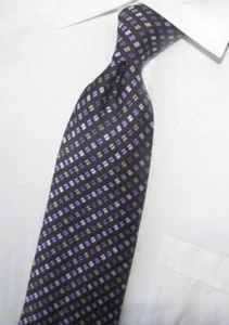 NUEVO SIN ETIQUETAS $98 XMI Negro con Lavanda y Marrón Corbata de Seda Gruesa 60 X 4 - Imagen 1 de 4