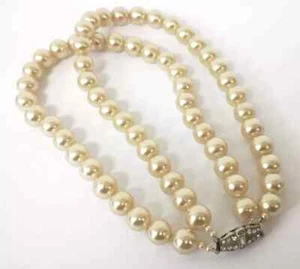 Vtg Art Deco Large 1cm Faux Pearl Double Strand Choker Necklace Silver Clasp 13" - Picture 1 of 7