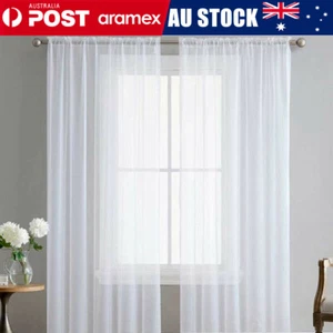 1/2/4/8 Panel Sheer Curtains Rod Pocket Window Sheer Voile Curtain Bedroom - Picture 1 of 12