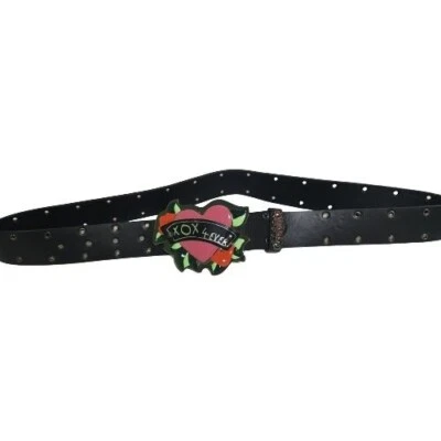 Cinturón de cuero negro con hebilla de corazón Betsey Johnson BBP840 XOX 4EVER Foto 1 de 4