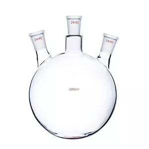 3000ml 24/40 Glass Flask Round Bottom Three Necks 3L Chemistry Reaction Vessel - Picture 1 of 1