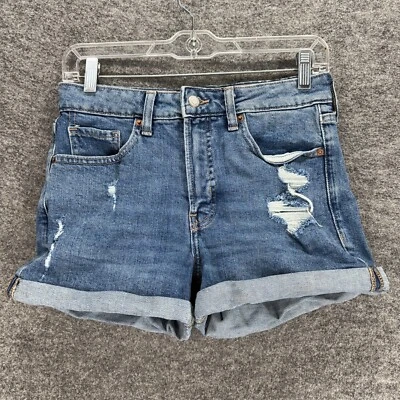Old Navy Shorts Women 4 Blue Denim Medium Wash Cuffed Distressed Chino High Rise - Image 1 of 4