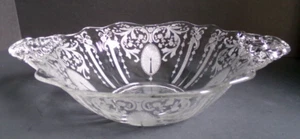 Vintage Cambridge Candlelight Etched Floral & Scrolls Handled Bowl, Rare, 11.8" - Picture 1 of 17