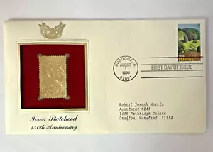 Iowa Statehood 150th Anniversary 1996 First Day Issue 22kt Gold Stamp Replica - Picture 1 of 3