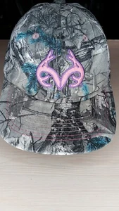 Reeltree Camouflage Hat Cap Pink/Purple Logo Hook & Loop Strapback Clean EUC - Picture 1 of 6